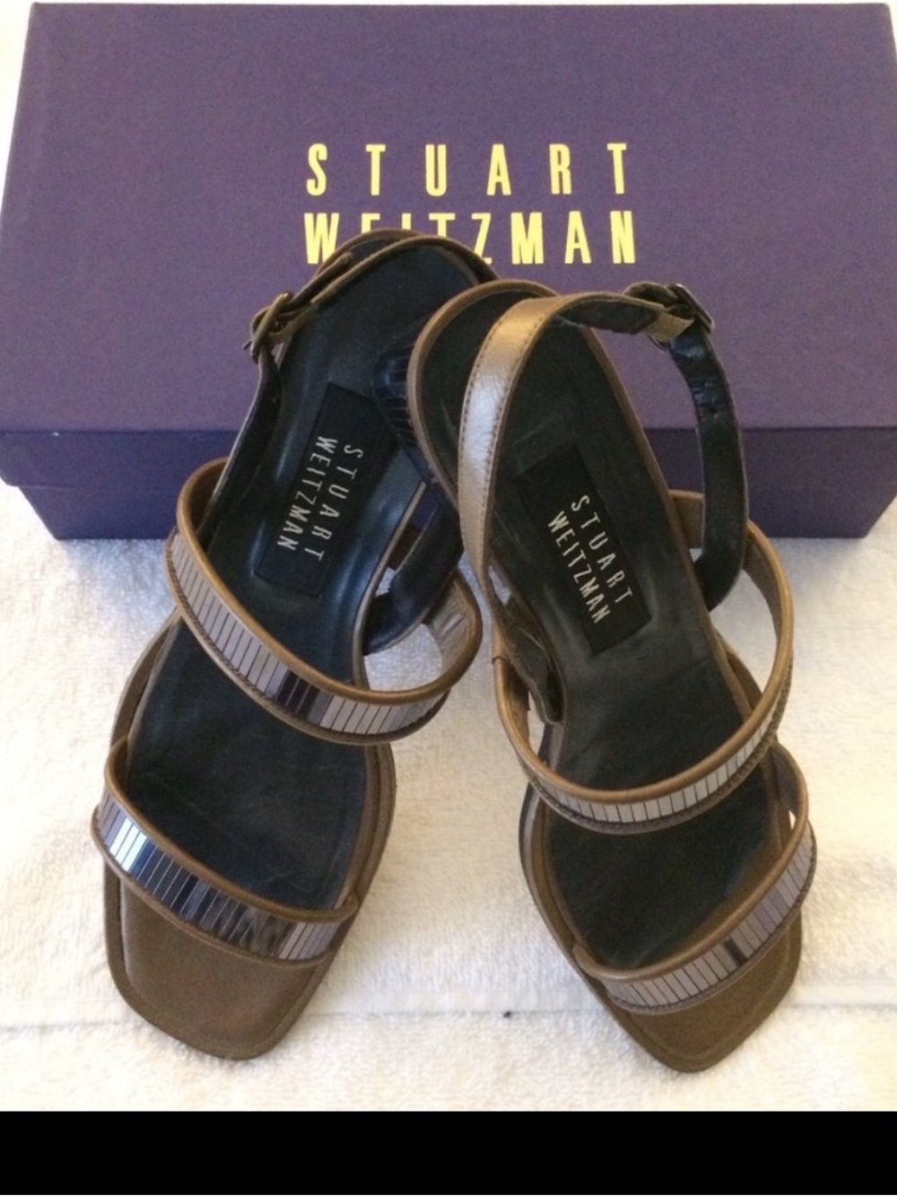 Stuart Weitzman Brown and Black Strappy Sandals